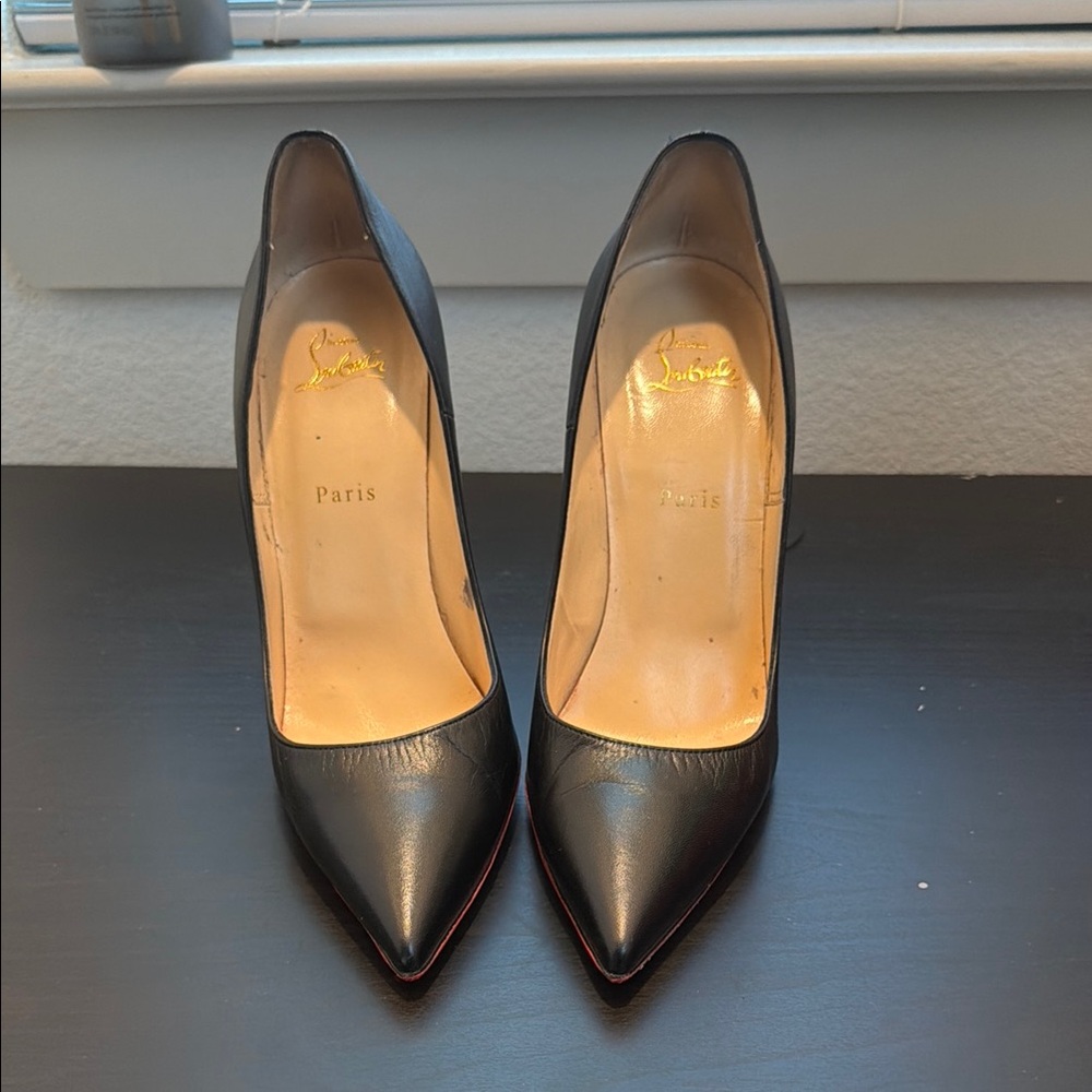 Christian Louboutin Black Leather Pointed Toe Pumps